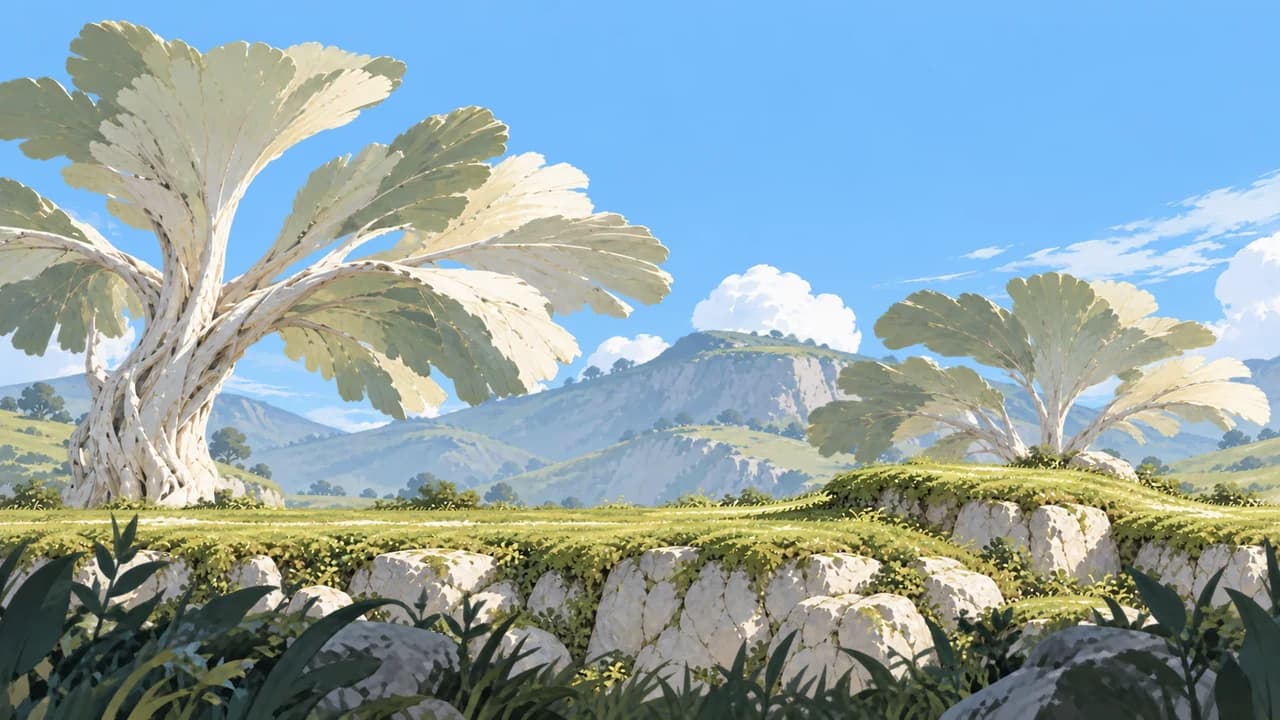 Five Wind Garden layers composed into a sunlit game landscape